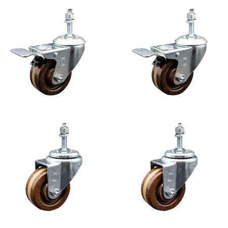 Service Caster 3 Inch SS High Temp Phenolic 3/8 Inch Stem Caster Total Lock Brake SCC, 2PK SCC-SSTSTTL20S314-PHSHT-381615-2-S2
